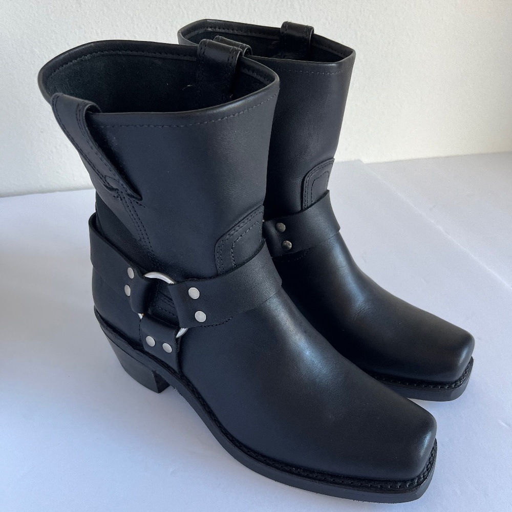 FRYE Leather Short Harness Moto Boots | Women's Size 9 | Black